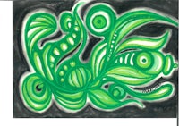 a painting of a green fish on a black background